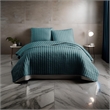 Benjara 3 PC Crinkle King Coverlet Set with Vertical Stitching- Turquoise Blue