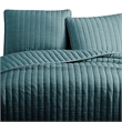 Benjara 3 PC Crinkle Queen Coverlet Set with Vertical Stitching- Turquoise Blue