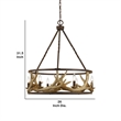 Benjara 6 Bulb Metal Frame Chandelier with Resin Antler -Dark Bronze & Gold