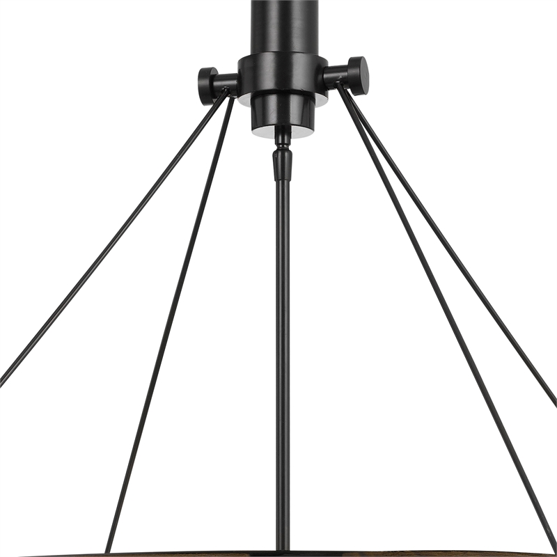 Benjara 9 Bulb Round Wooden Frame Chandelier with Geometric Cut Out Design-Brown