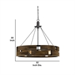 Benjara 9 Bulb Round Wooden Frame Chandelier with Geometric Cut Out Design-Brown
