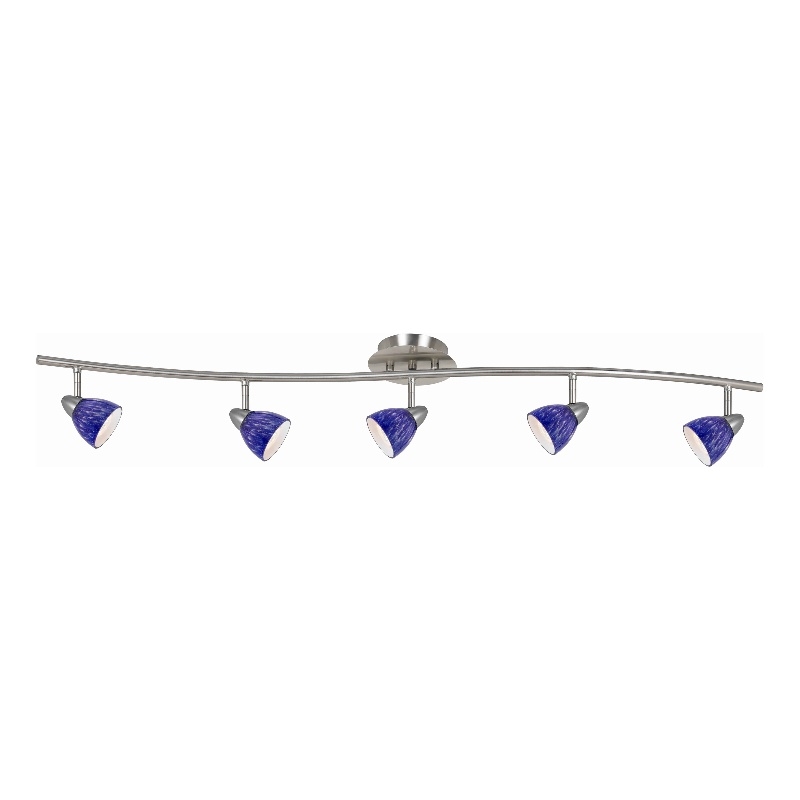 Benjara 5 Light 120V Metal Track Light Fixture with Textured Shade-Silver & Blue