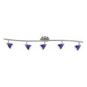 Benjara 5 Light 120V Metal Track Light Fixture with Textured Shade-Silver & Blue
