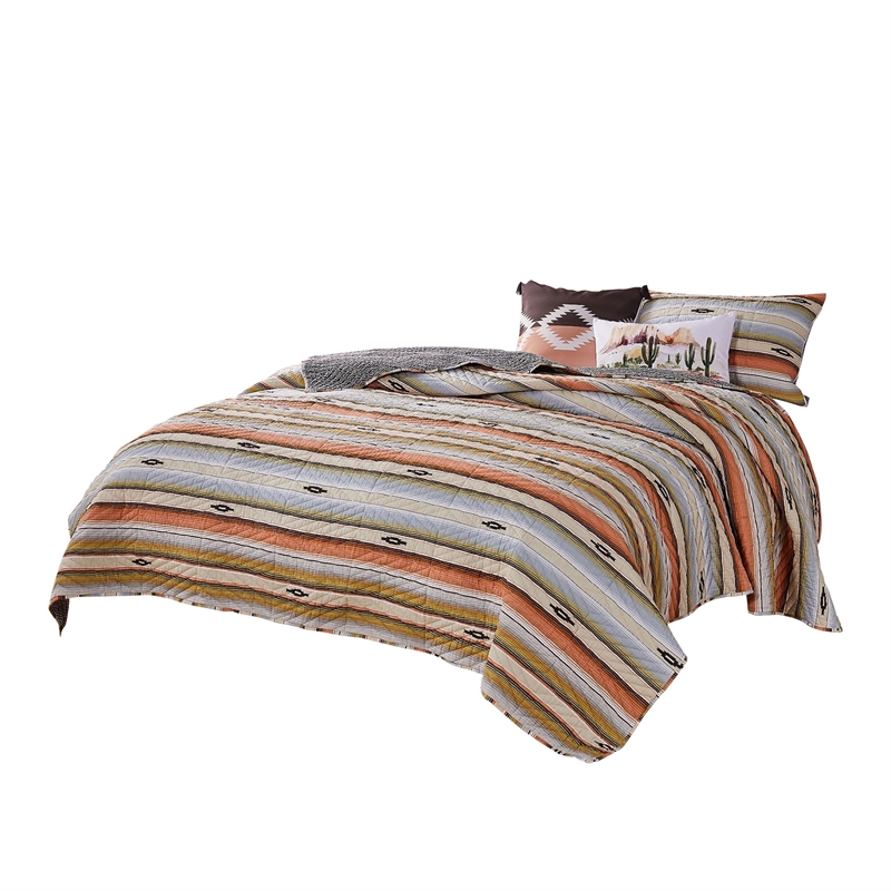 Benjara Reversible 2 Piece Twin Size Quilt Set with Stripes Pattern- Multicolor