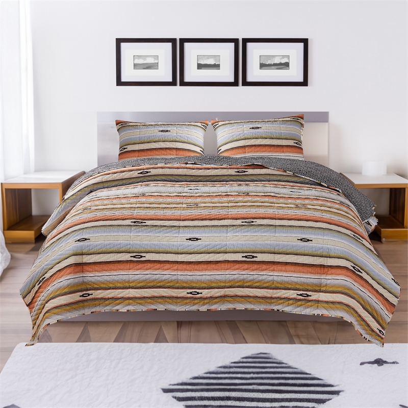 Benjara Reversible 2 Piece Twin Size Quilt Set with Stripes Pattern- Multicolor