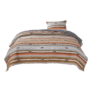 Benjara Reversible 2 Piece Twin Size Quilt Set with Stripes Pattern- Multicolor