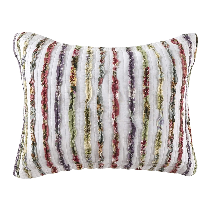 Benjara 5 Piece Queen Size Quilt Set- Multicolor Striped Patch Detailing