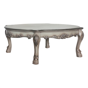 Benjara Scalloped Top Wooden Coffee Table with Claw Legs Support- Antique Silver