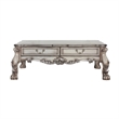 Benjara 2 Drawers Wooden Coffee Table with Oversized Claw Legs- Antique Silver