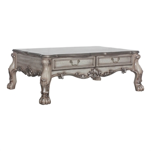 Benjara 2 Drawers Wooden Coffee Table with Oversized Claw Legs- Antique Silver