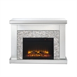 Benjara Electric Fireplace with Mirror Panel Framing and Stones Inlay- Silver