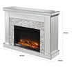Benjara Electric Fireplace with Mirror Panel Framing and Stones Inlay- Silver