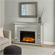 Benjara Electric Fireplace with Mirror Panel Framing and Stones Inlay- Silver