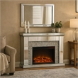 Benjara Electric Fireplace with Mirror Panel Framing and Stones Inlay- Silver