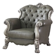 Benjara Traditional Leatherette Chair with Button Tufted and Carved Details-Gray