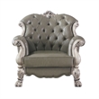 Benjara Traditional Leatherette Chair with Button Tufted and Carved Details-Gray