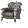 Benjara Traditional Leatherette Chair with Button Tufted and Carved Details-Gray
