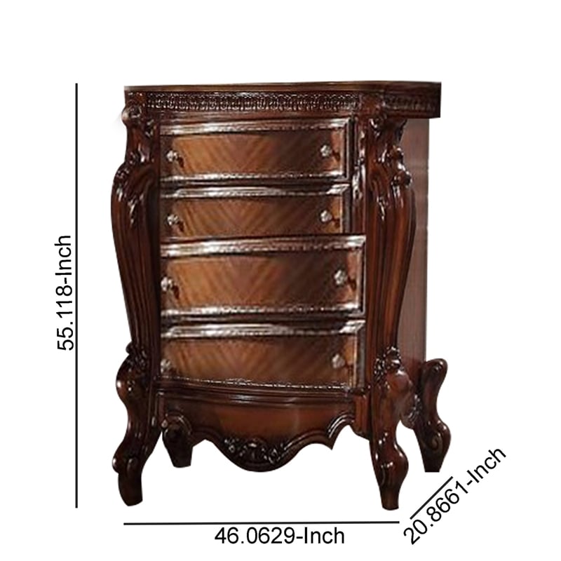 Benjara 5 Drawer Wooden Chest with Oversized Scroll Legs- Cherry Brown
