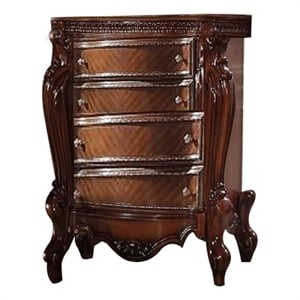 Benjara 5 Drawer Wooden Chest with Oversized Scroll Legs- Cherry Brown