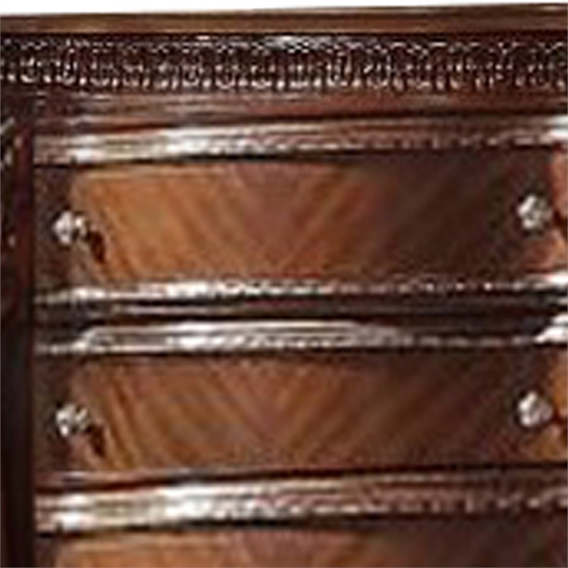 Benjara 5 Drawer Wooden Chest with Oversized Scroll Legs- Cherry Brown