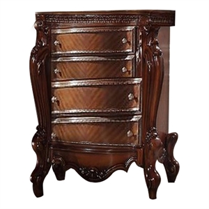 Benjara 5 Drawer Wooden Chest with Oversized Scroll Legs- Cherry Brown