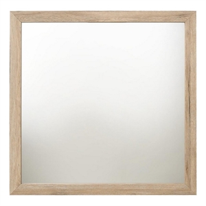 Benjara Square Shaped Wooden Mirror with Rough Hewn Texture- Brown