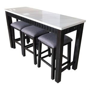 Benjara 4 Piece Marble Top Table and Stool Set- White and Brown