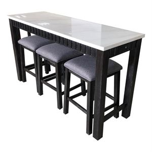 Benjara 4 Piece Marble Top Table and Stool Set- White and Brown