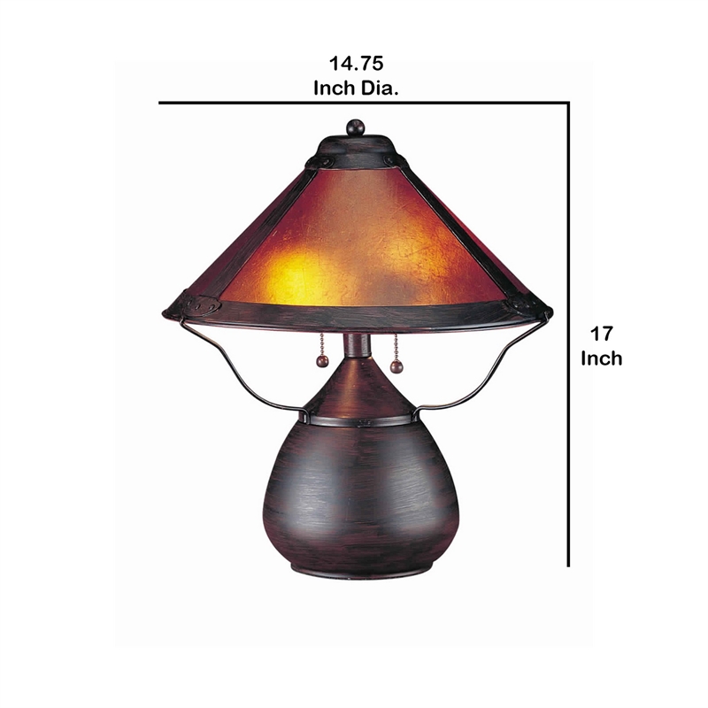 Benjara Pot Bellied Metal Body Table Lamp with Conical Mica Shade- Bronze