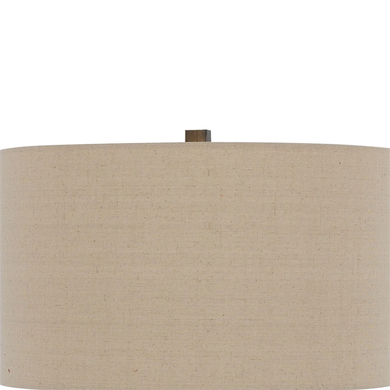 Benjara Metal Tripod Base Table Lamp with Fabric Drum Shade- Bronze and Beige