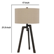 Benjara Metal Tripod Base Table Lamp with Fabric Drum Shade- Bronze and Beige
