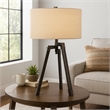 Benjara Metal Tripod Base Table Lamp with Fabric Drum Shade- Bronze and Beige