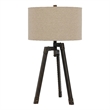 Benjara Metal Tripod Base Table Lamp with Fabric Drum Shade- Bronze and Beige