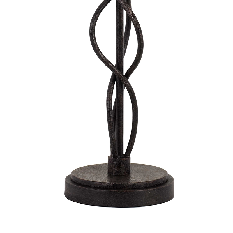 Benjara Round Fabric Shade Table Lamp- Metal Spiral Base- White/Textured Bronze