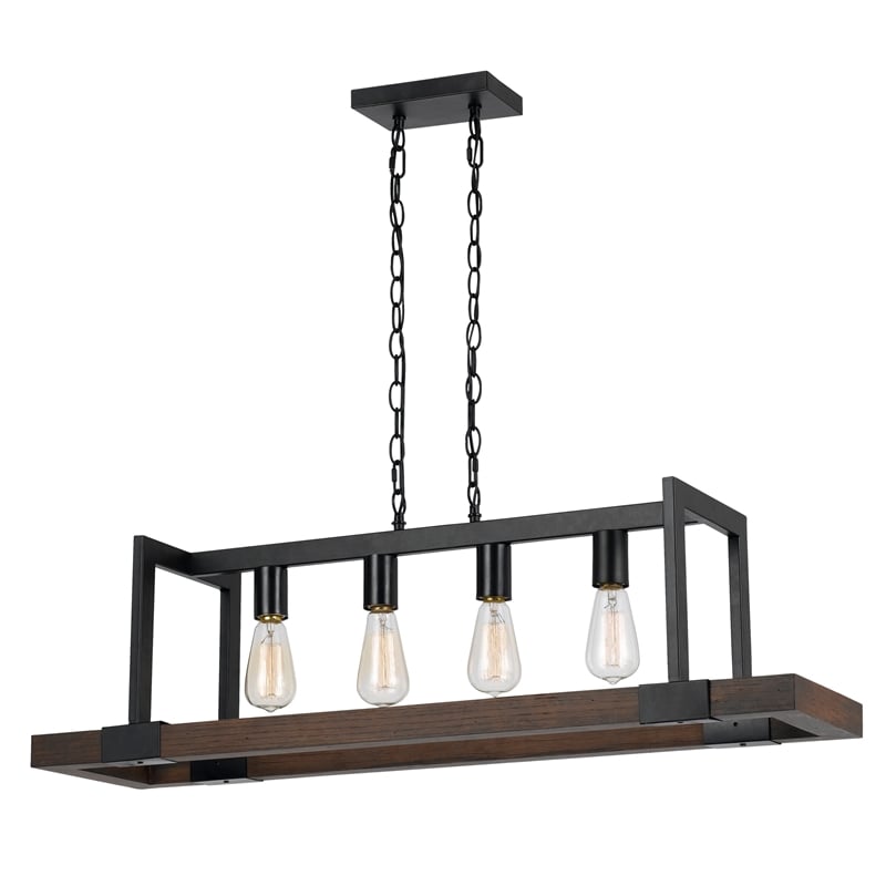 Benjara 60 X 4 Watt Wood and Metal Chandelier with 6 Foot Chain- Brown and Black
