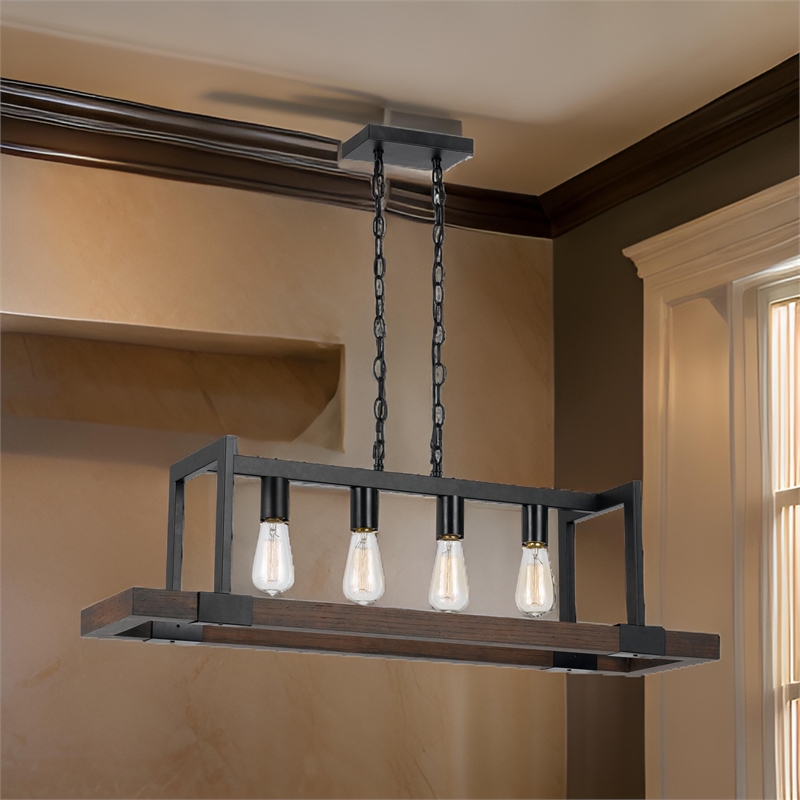 Benjara 60 X 4 Watt Wood and Metal Chandelier with 6 Foot Chain- Brown and Black