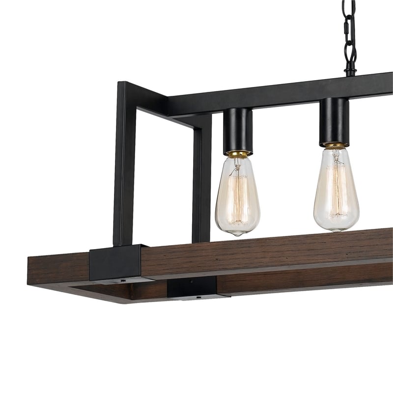 Benjara 60 X 4 Watt Wood and Metal Chandelier with 6 Foot Chain- Brown and Black