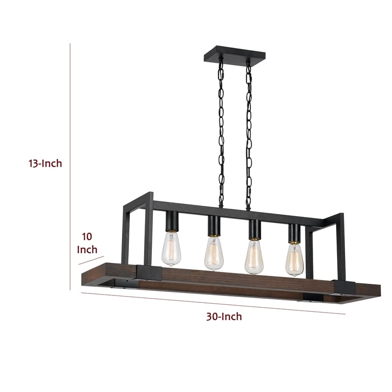 Benjara 60 X 4 Watt Wood and Metal Chandelier with 6 Foot Chain- Brown and Black