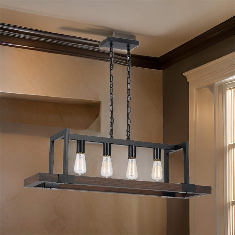 Benjara 60 X 4 Watt Wood and Metal Chandelier with 6 Foot Chain- Brown and Black