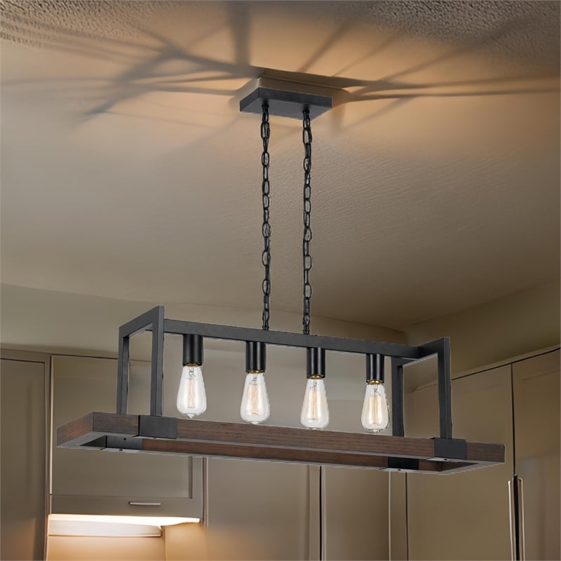 Benjara 60 X 4 Watt Wood and Metal Chandelier with 6 Foot Chain- Brown and Black