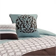 Benjara Quatrefoil King Size 8 Piece Fabric Comforter Set - Brown and Blue