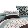 Benjara Quatrefoil King Size 8 Piece Fabric Comforter Set - Brown and Blue