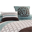 Benjara Quatrefoil King Size 8 Piece Fabric Comforter Set - Brown and Blue