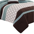 Benjara Quatrefoil King Size 8 Piece Fabric Comforter Set - Brown and Blue