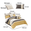 Benjara Quatrefoil Print King Size 7 Piece Fabric Comforter Set- Yellow and Gray