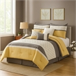 Benjara Quatrefoil Print King Size 7 Piece Fabric Comforter Set- Yellow and Gray