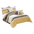 Benjara Quatrefoil Print King Size 7 Piece Fabric Comforter Set- Yellow and Gray