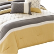 Benjara Quatrefoil Print Queen Size 7 Piece Fabric Comforter Set- Yellow & Gray