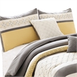 Benjara Quatrefoil Print Queen Size 7 Piece Fabric Comforter Set- Yellow & Gray