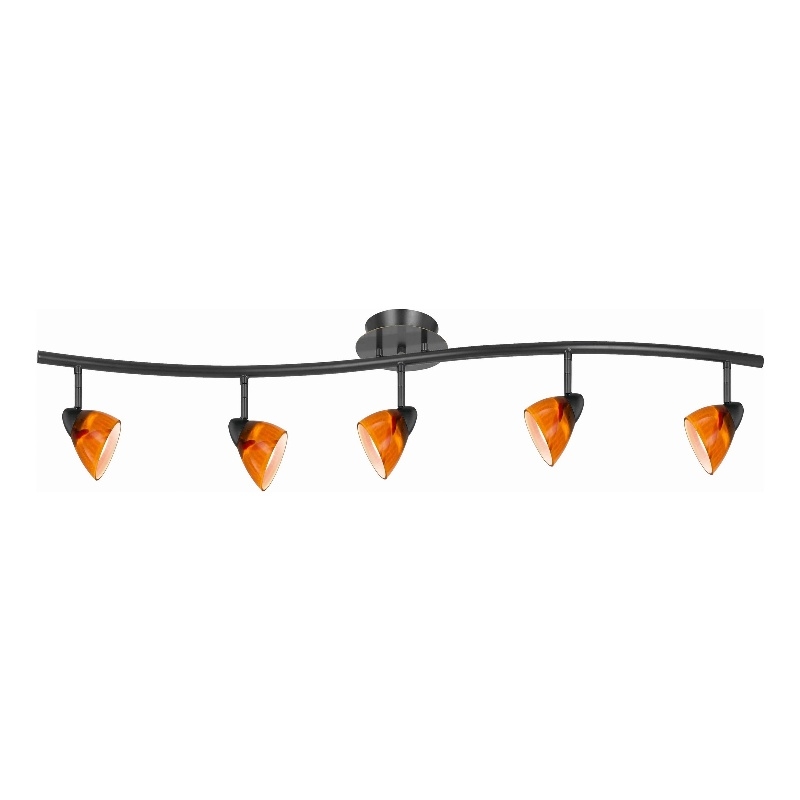 Benjara 5 Light 120V Metal Track Light Fixture with Glass Shade- Black & Orange